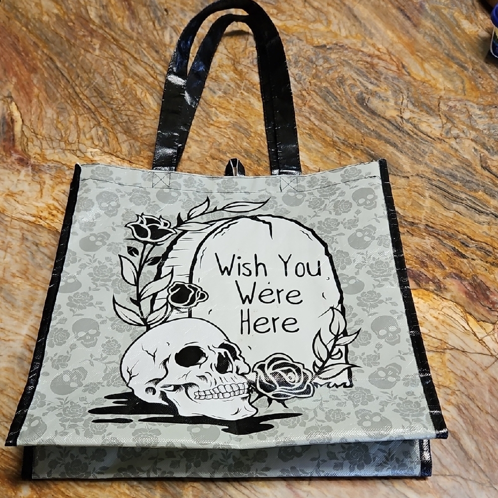 Wish You Were Here Tote Shopping Bag with Skull Design